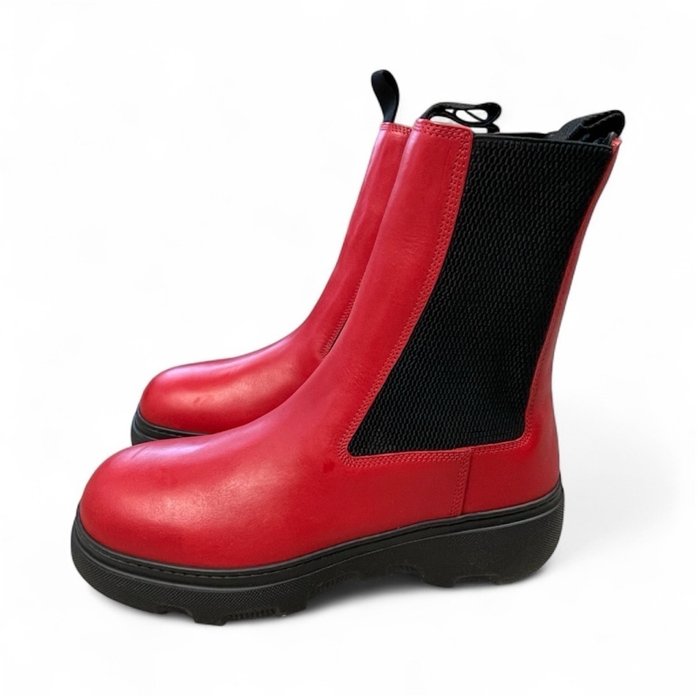 NIB Burberry Leather Creeper Chelsea Boots Red Chunky Sz 42.5